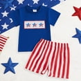 thumbnail image 2 of NOLDARES Independence Day Toddler Boy Outfit Short Sleeve Round Neck Tee + Pull-on Shorts 2Pcs Set USA Flag Embroidery(Red,18-24 M), 2 of 8