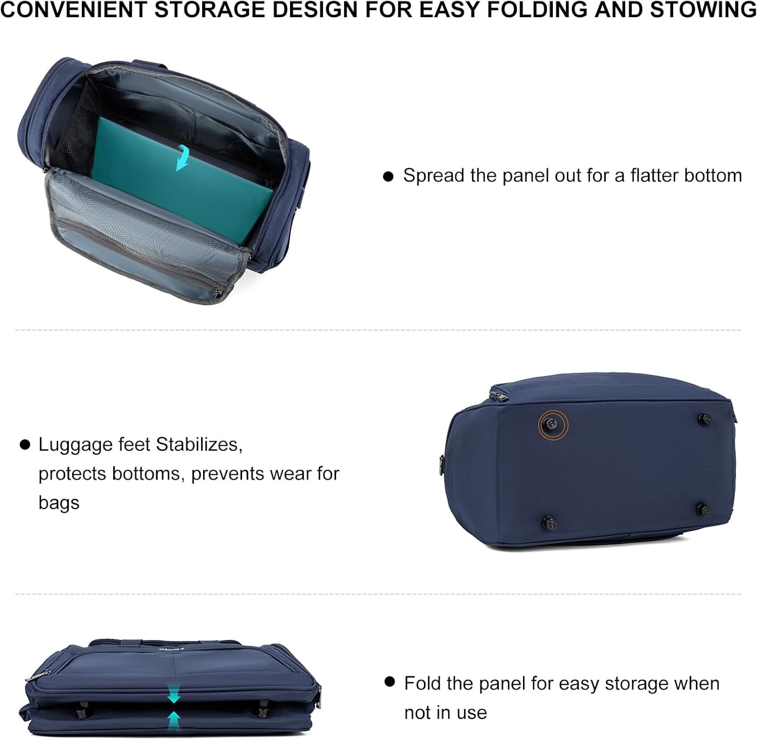 TIAWOLT Foldable Carry-On Luggage Bag Duffle Bag with laptop compartment for Business Trips,Carry-On Bag for Flight Crew Overnight & Weekend Travel,Dark Blue