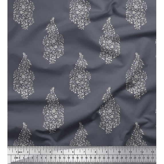 Soimoi Modal Satin Fabric Leaves & Floral Block Print Fabric by The Yard 42 Inch Wide