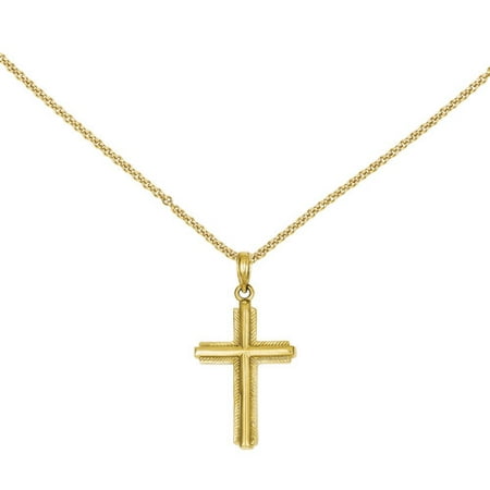 14kt Yellow Gold Cross with Striped Border Pendant