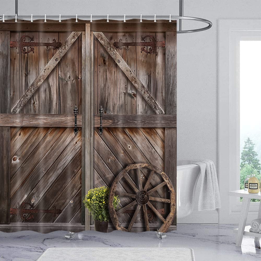 Rustic Barn Door Shower Curtains, Western Vintage Farmhouse Wood Board