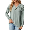 thumbnail image 2 of Azrian Prime Day Deals Today 2023,Women's Fashion Solid V-Neck Button Lace Long Sleeve Loose T-shirt Top Clearance Sale, 2 of 6