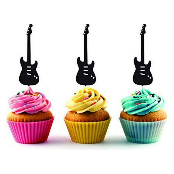 Stratocaster Guitar Silhouette Acrylic Cupcake Toppers 12 pcs