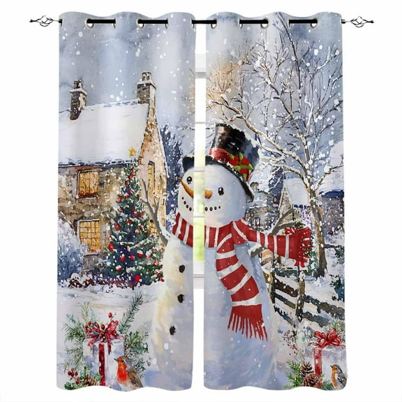 Hokiten Snowman Christmas Blackout Curtains | Light Blocking Print Window Curtains, Farmhouse Xmas Tree Snowflake Thermal Insulated Window Drapes for Living Room Kitchen Cafe (2 Panels, 84"W x 84"L)