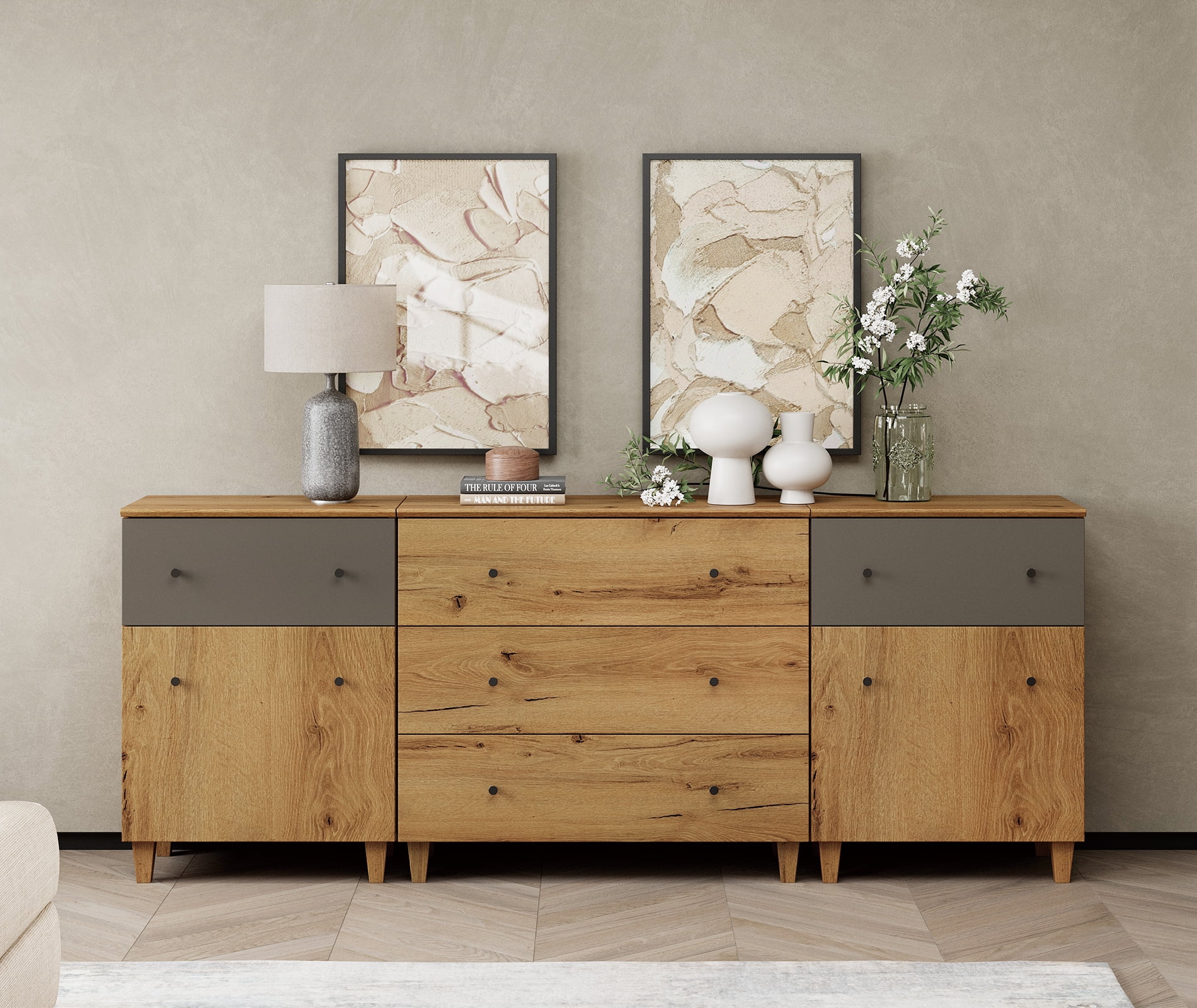 Baxton Studio Barrett 6-Drawer Dresser, Mid-Century Modern, Walnut