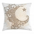 thumbnail image 1 of Half Moon Throw Pillow Cushion Cover, Mystic Intricate Oriental Paisley Floral Crescent Star Arrangement, Decorative Square Accent Pillow Case, 20" X 20", Pale Peach and Chocolate, by Ambesonne, 1 of 2