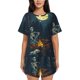 thumbnail image 1 of Balery Moonlit Skeleton Campfire Conjunto de Pijama para Mujer con Estampado, Dos Piezas de Manga Corta y Shorts, Ropa de Dormir Suave con Cuello Redondo y Bolsillos-X-Large, 1 of 6