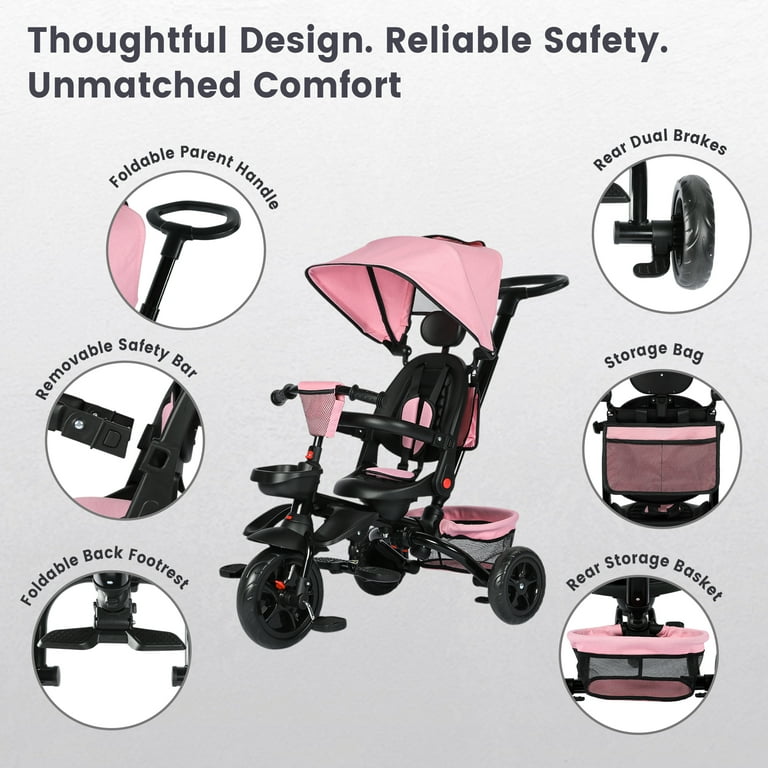 AILEEKISS Foldable Kids Tricycle Stroller, 7-in-1 Toddler Bicycle