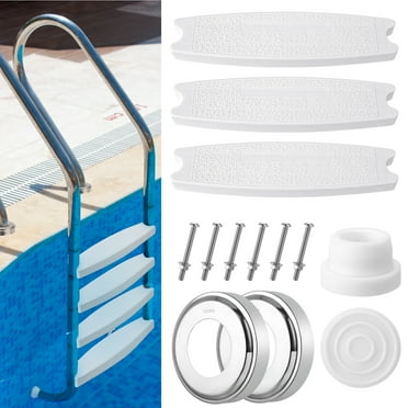 topjuju Pool Ladder Steps Replacement, 3 PCS Pool Steps for Inground Pools, 18" Universal Heavy-Duty Molded Plastic Swimming Pool Ladder Rung Step with 6 PCS Stainless Steel Bolts