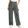 thumbnail image 2 of Women's Cargo Pants, Wide Leg Pants with Elastic Waist, Drawstring & Pockets, Outdoor Hiking Athletic Gym Wear | VerBelle,Gray L, 2 of 6