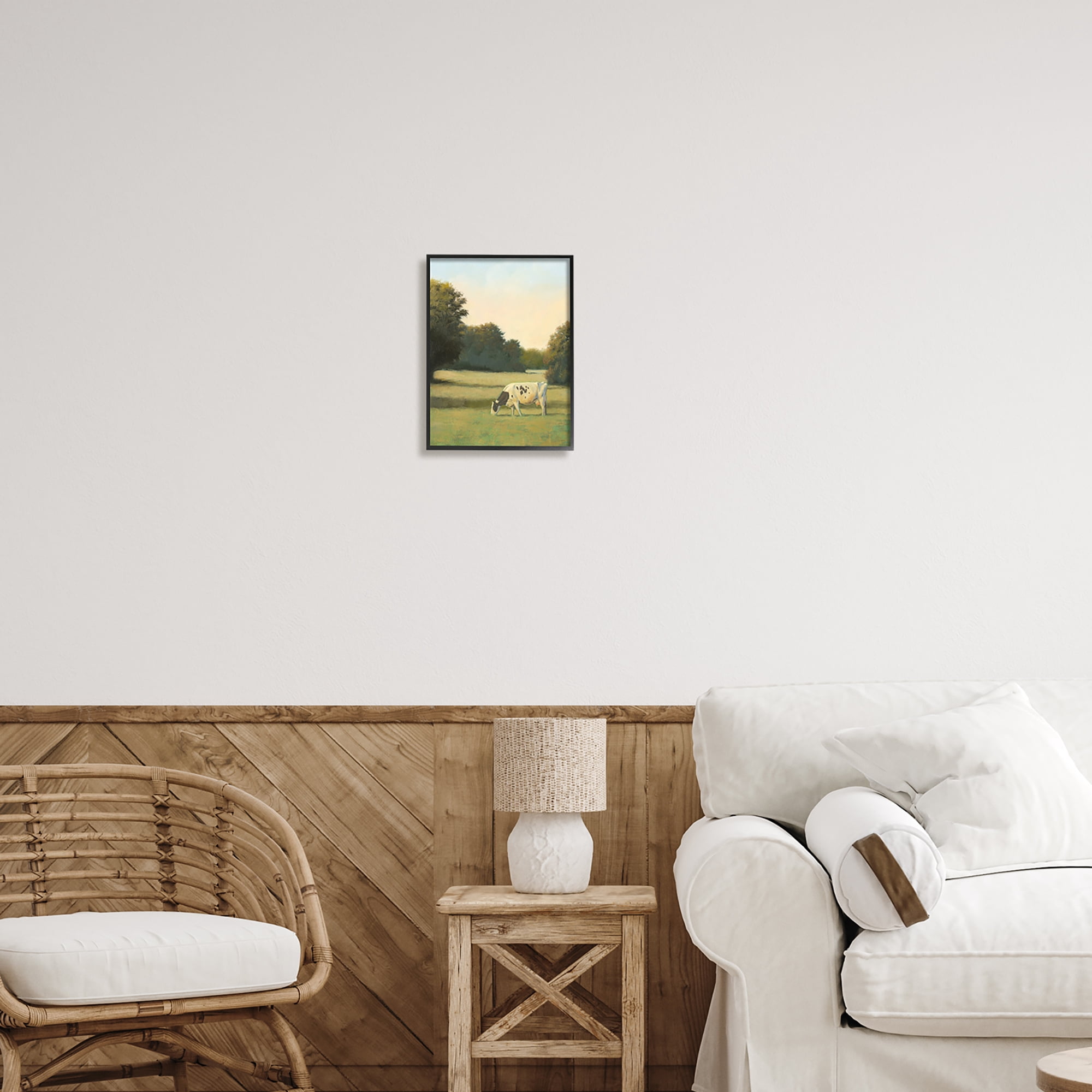 Stupell Industries Cow Grazing in Pasture Animals & Insects Painting Black Framed Art Print Wall Art, 11 x 14