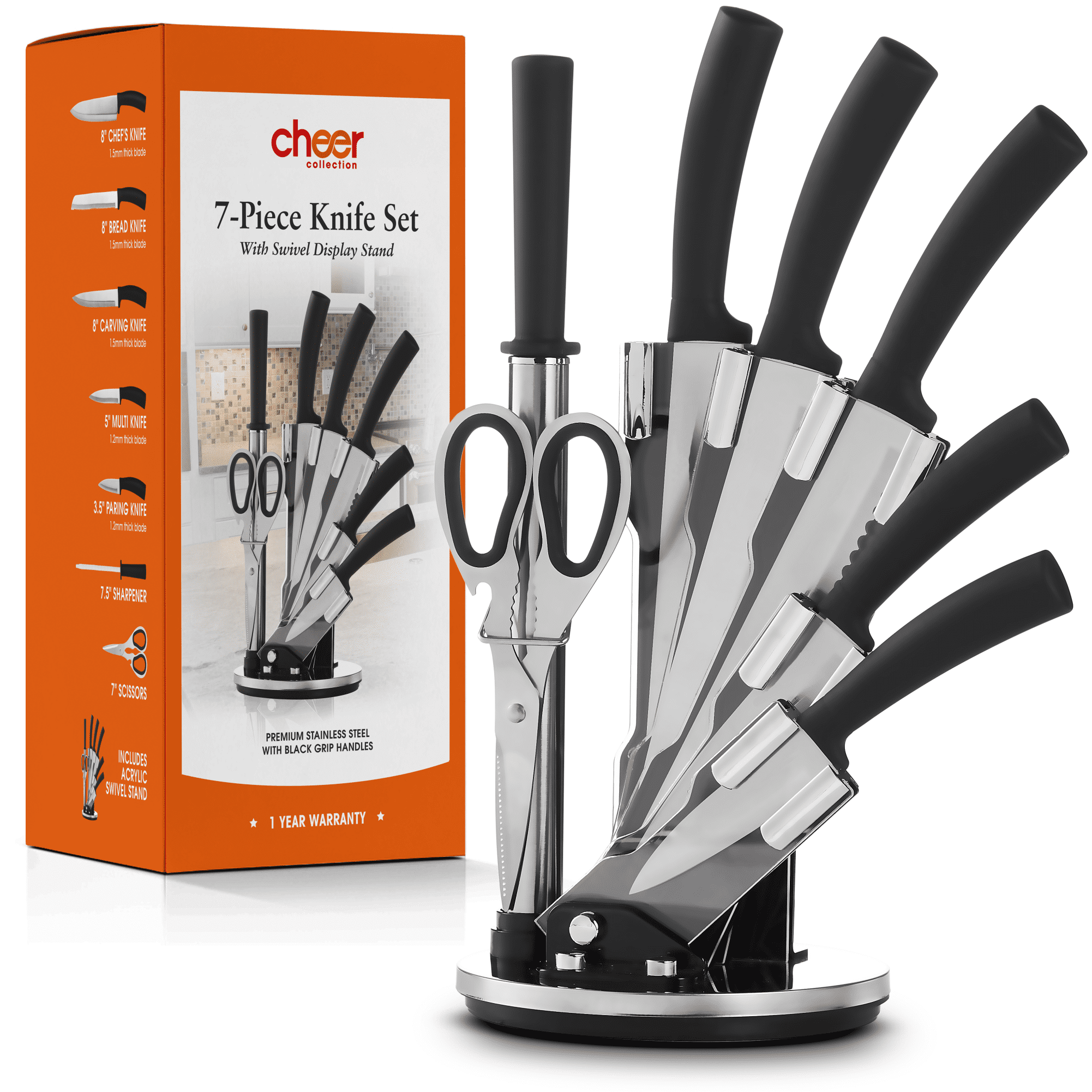 Cheer Collection 8 Piece Knife Set on Swivel Stand