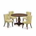 thumbnail image 5 of East West Furniture 5-Pc Mid Century Dining Set - Modern Kitchen Table and 4 Limelight Color Parson Chairs with Button Tufted Back - Distressed Jacobean Finish, 5 of 7