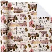 Paris Wrapping Paper Roll - Mini Roll - 17 Inch x 33 Feet - Paris France City Design, Perfect for Birthday, Party, Holiday