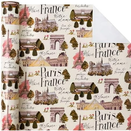 Paris Wrapping Paper Roll - Mini Roll - 17 Inch x 33 Feet - Paris France City Design, Perfect for Birthday, Party, Holiday