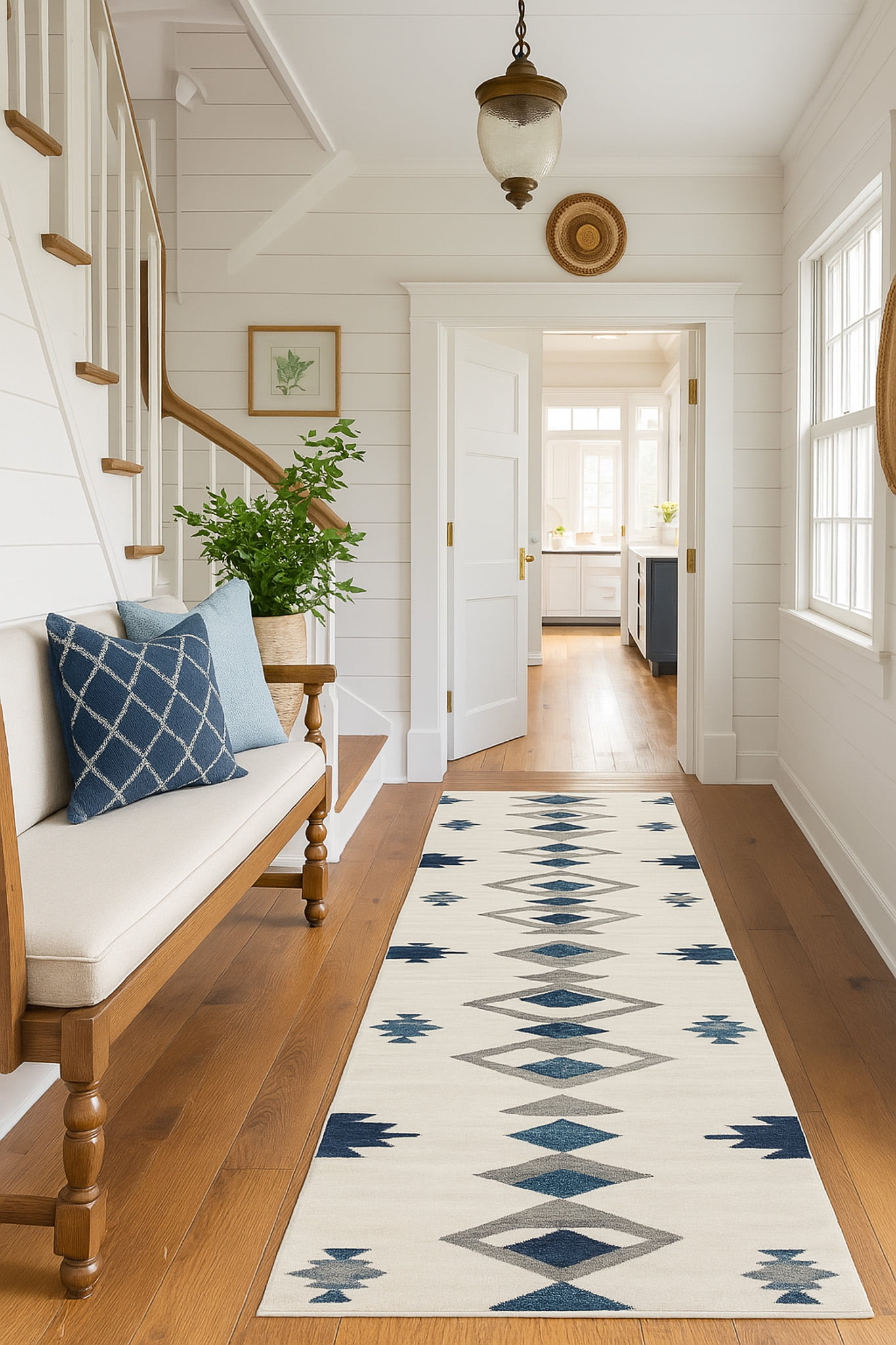 Rug Branch Savannah 2' x 17' (Exact Size: 2'3" 17') Boho Indoor Runner Rug, Blue Beige, Contemporary - Entryway, Hallway, Bathroom, and Kitchen