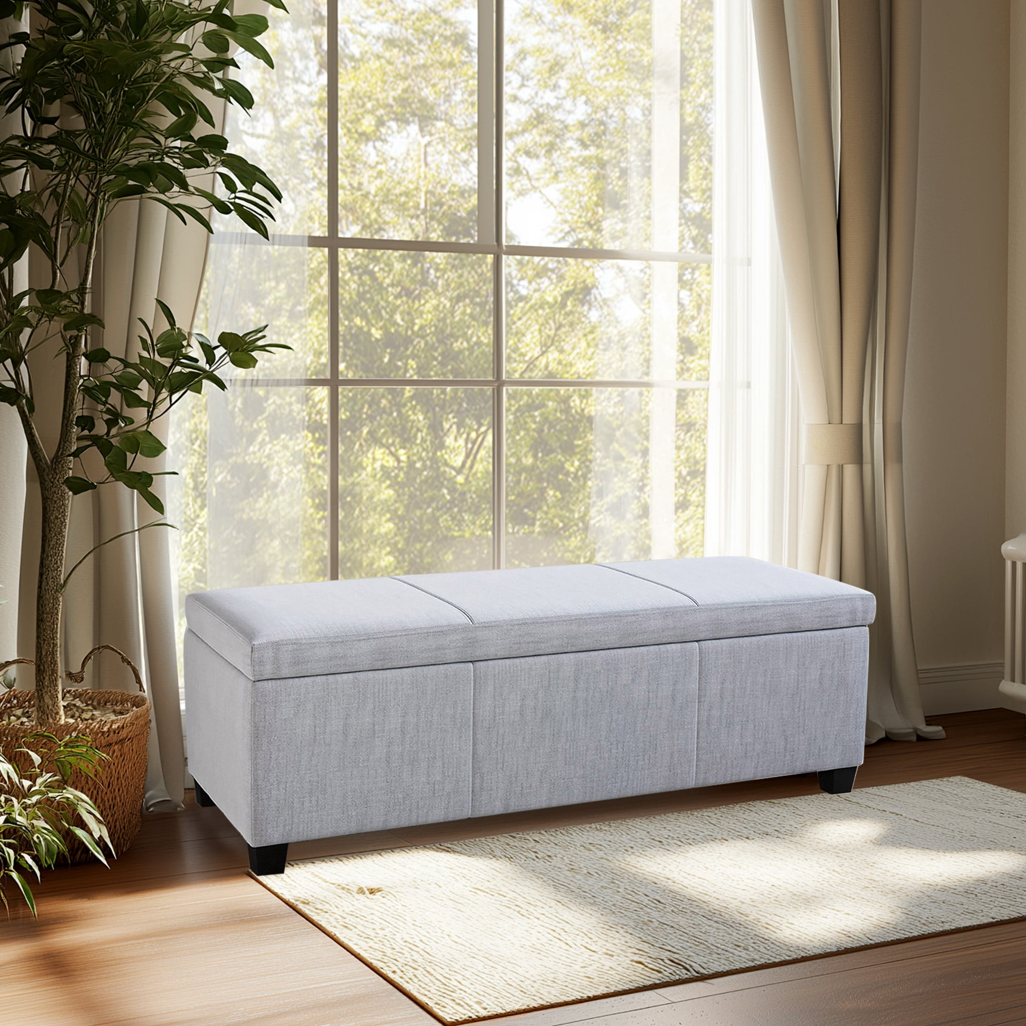 BELLEZE Storage Ottoman Bench Footstool - Amherst (Gray)