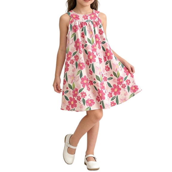 NAISIBABY Girls Floral Dress 7T, Crewneck Fashion Casual Sleeveless Summer Party Flowy Sundress (1-12T)