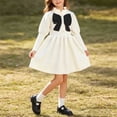 thumbnail image 4 of Fesfesfes Girls Round Neck Bow Detail Knit Sweater Dress Button Front Pleated A-Line Casual Winter Fall Outfit for School Daily Wear Ages 1-8 Years, 4 of 9