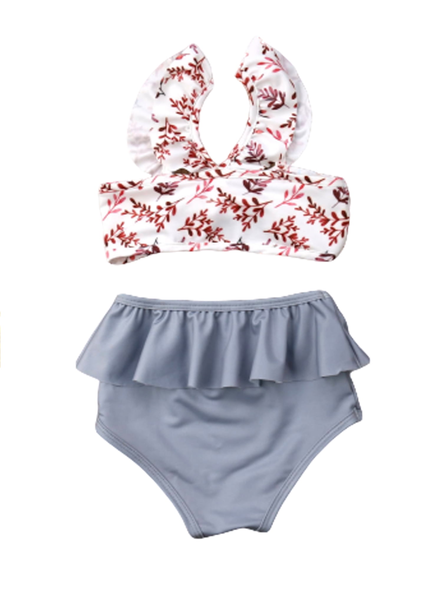 DQCUTE Toddler Baby Girl Leopard Print Ruffles Swimsuit Bikini Set Beachwear Sunsuit Swimwear Summer Clothes