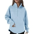 thumbnail image 3 of Dazajoo Womens Solid Half Zip Mock Neck Sports Sweatshirt Oversized Long Sleeve Pullover Tops with Thumb Holes,Blue,M, 3 of 10