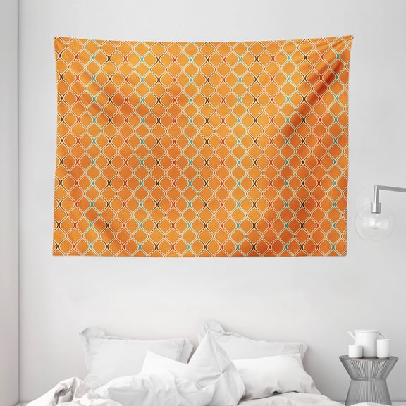 Retro Tapestry, Vibrant Old Fashion Trippy Figures with Unusual Elegance in Earthen Toned Display, Wall Hanging for Bedroom Living Room Dorm Decor, 80W X 60L Inches, Multicolor, by Ambesonne