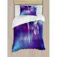 thumbnail image 3 of Fantasy King Size Duvet Cover Set, Psychedelic Northern Starry Sky with Spirit of A Wolf Aurora Borealis Display, Decorative 3 Piece Bedding Set with 2 Pillow Shams, Blue Purple, by Ambesonne, 3 of 3