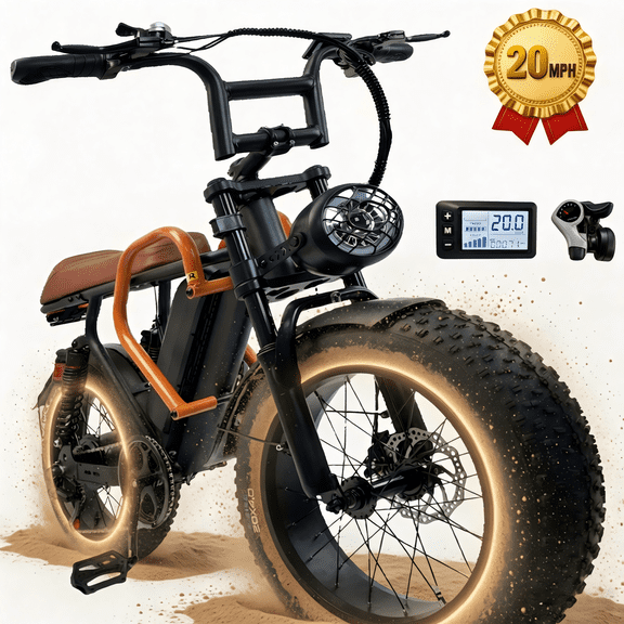 20'' Fat Tire E-Mountain Bicycle for Adults, Peak 750W Motor Electric Bike, 48V 15Ah 20MPH 7-Speed Ebike UL2849