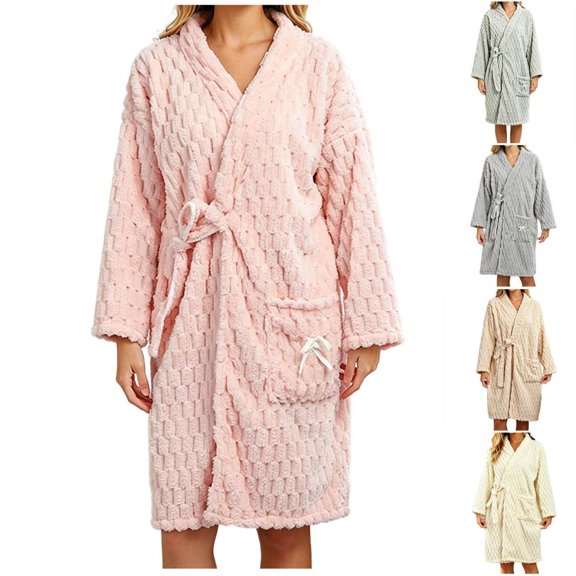 Bxsruta Womens Bathrobe Plush Fleece Sleepwear Long Sleeve Soft Spa Robe with Pockets