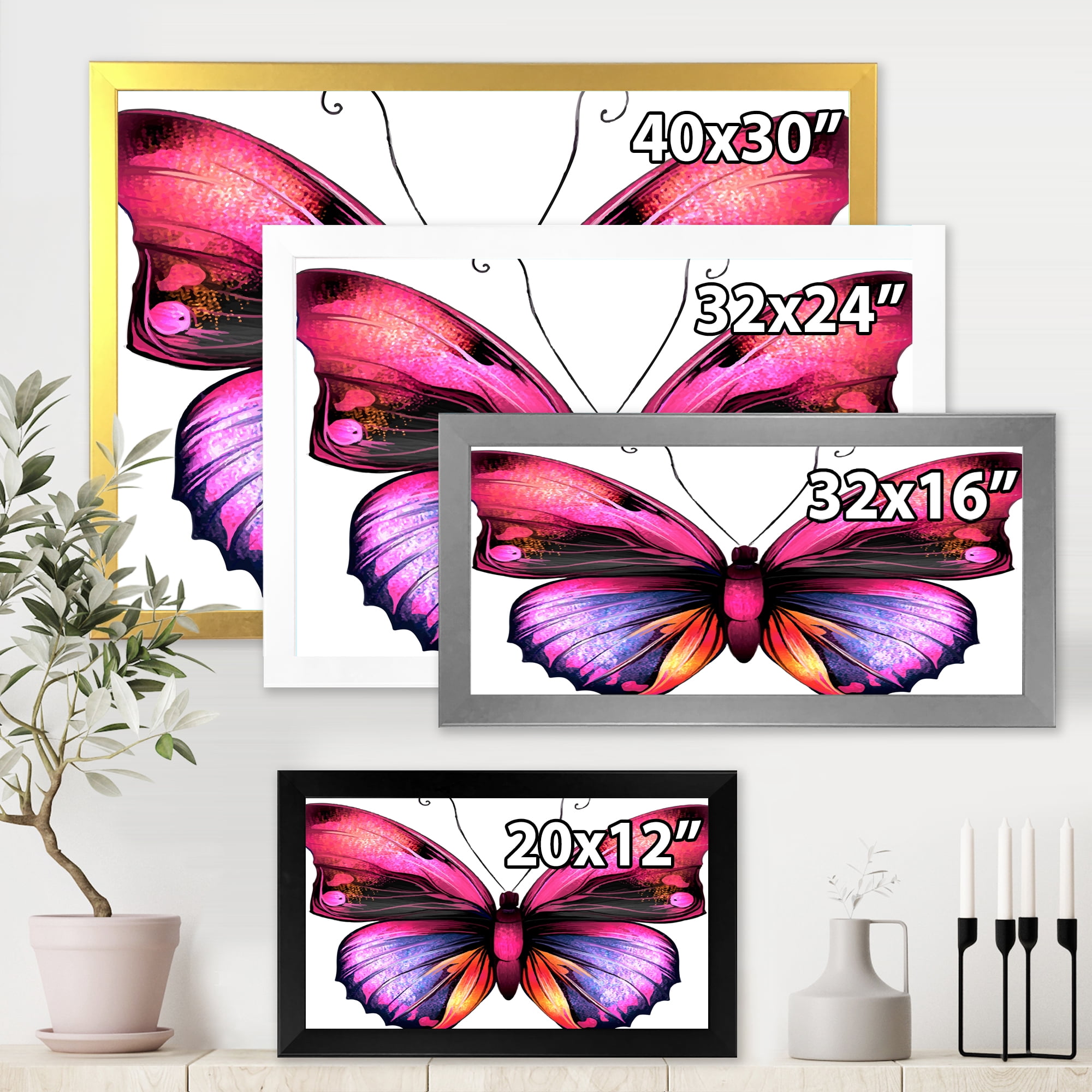 Designart 'Portrait Of Bright Pink Butterfly' Modern Framed Art Print