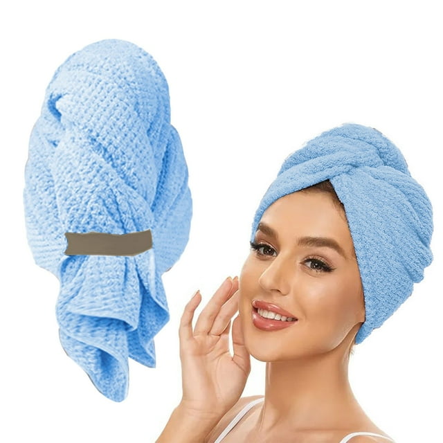 Toalla de microfibra para secar el cabello con correa elástica. Turbante de secado rápido para cabello mojado, largo, grueso y rizado. Toallas súper suaves para secar el cabello.