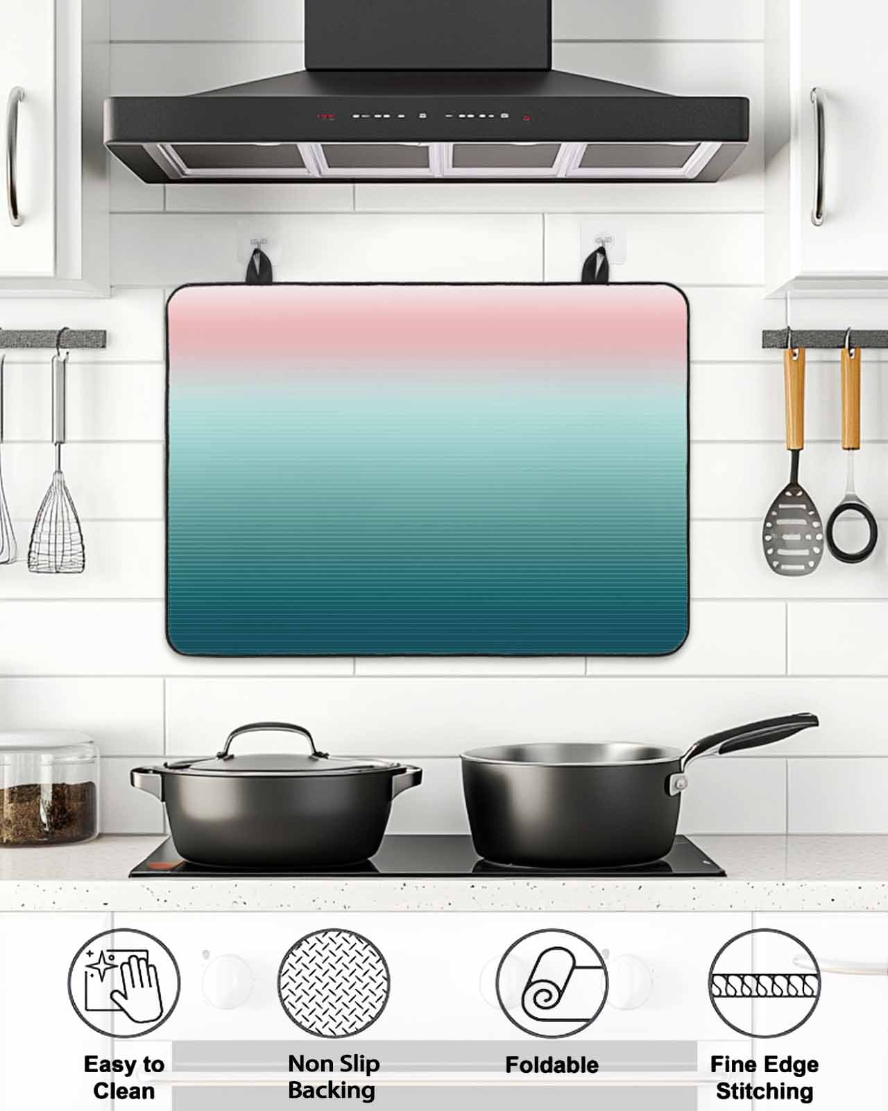 Stove Top Covers for Electric Stove,Pink Turquoise Ombre Glass Stovetop Cover Protector,Teal Modern Geometric Striped Abstract Art Induction Cooktop Protector Oven Mat for Kitchen Countertop 24"x21"
