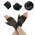 thumbnail image 2 of Unique Bargains 1 Pair Sunblock Fingerless Gloves Argyle Lace Sun Block Driving Gloves for Women Black, 2 of 5