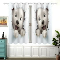White Bear Face Wall Curtain Black Out Thermal Insulation Curtains Aesthetic 54 Inch Length for Bedroom Living Room 2 panels set