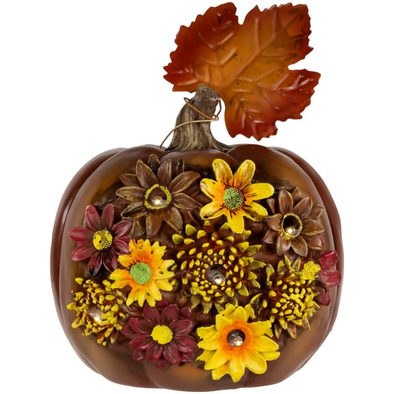 Northlight LED Lighted Solar Powered Floral Fall Harvest Pumpkin Outdoor Decoration - 8"