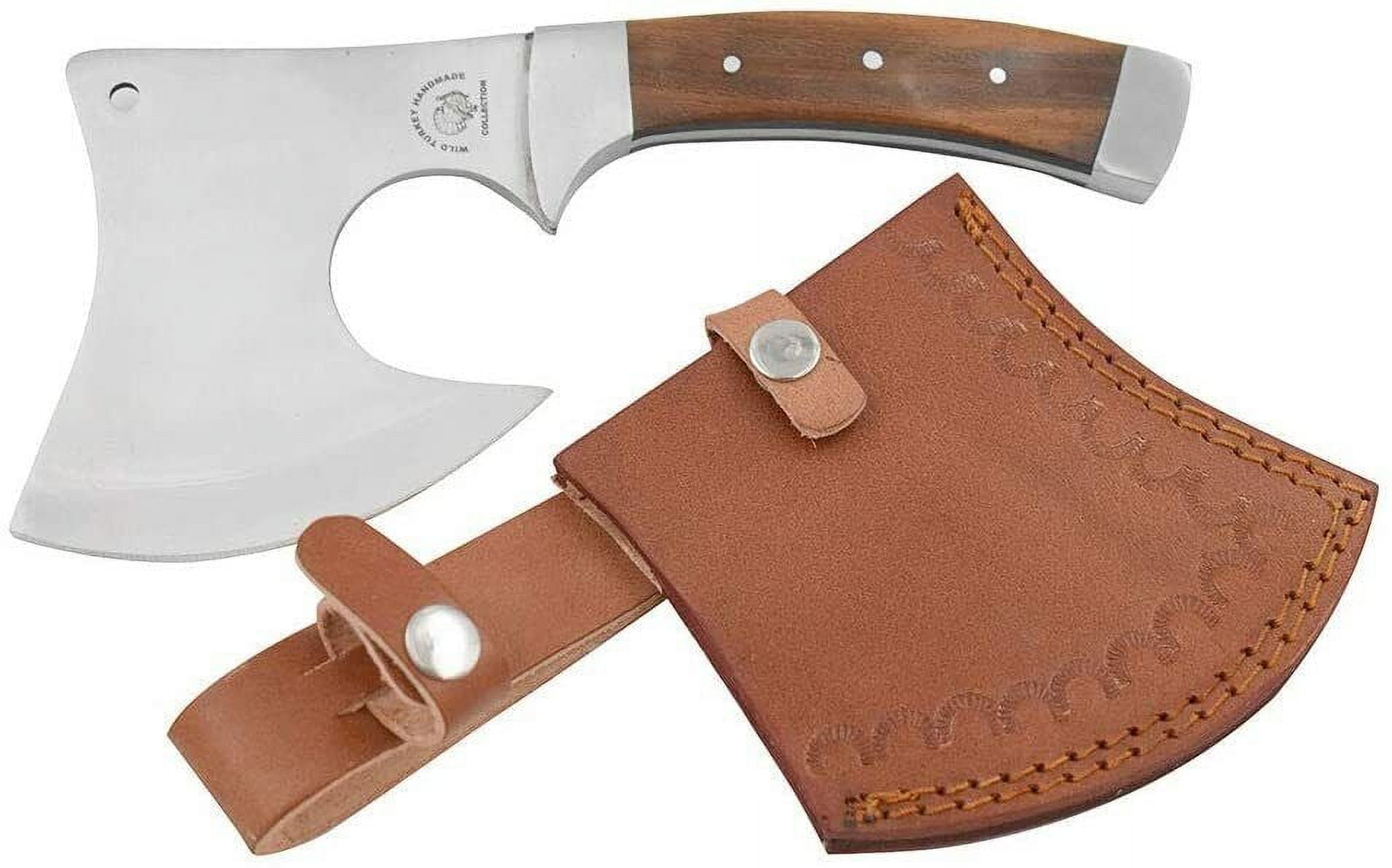 Wild Turkey Handmade Stainless Steel Collection Wood Handle Hatchet w/Leather Sh