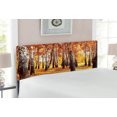 thumbnail image 2 of Woodland Headboard, Jungle in Fall with Yellow Birches and Dry Herb Autumn Leaves Warm Weather Photo, Upholstered Decorative Metal Bed Headboard with Memory Foam, Full Size, Orange Brown, by Ambesonne, 2 of 4