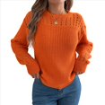 thumbnail image 3 of Suéter de Crochet Calado para Mujer, Jersey de Punto de Larga con Cuello Redondo, Camisa Informal de Otoño e Invierno. Color Naranja XL, 3 of 9