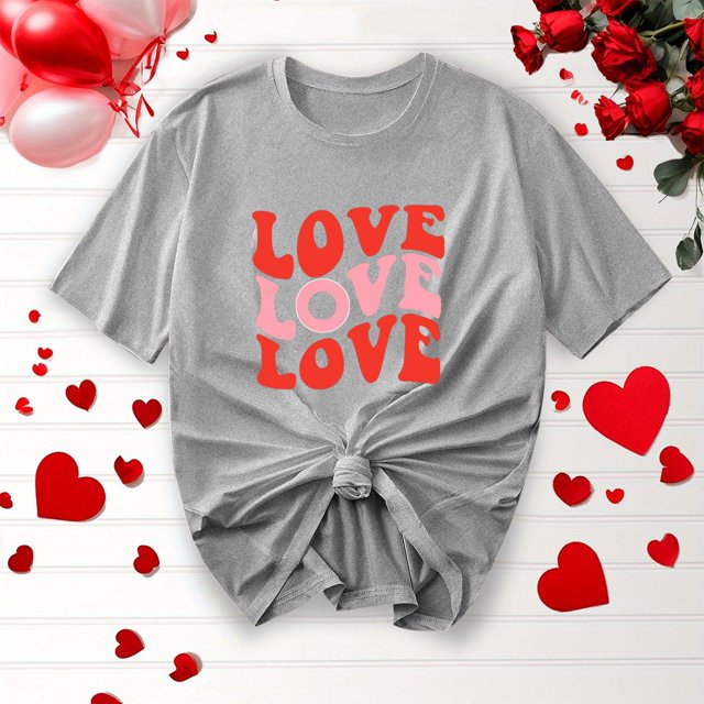 Soldes d'Été Iumwxz Chemises de la Saint-Valentin Tunique Plissée Décontractée Hauts Chemises Femmes T-Shirt Graphique Amour Col Rond Manches Courtes Blouse Hauts pour Femmes Doux et Confortable pour Faire du Magasinage