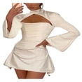 thumbnail image 2 of Robe Mini Élégante pour Femmes à Manches Longues Moulante à Découpes Courte à Volants Coupe Ajustée Tenue de Boîte de Nuit, 2 of 4