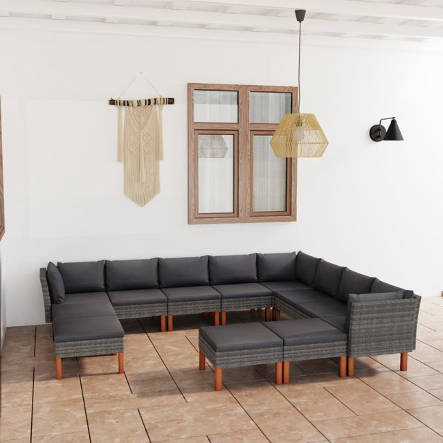 vidaXL Ensemble Salon de Jardin 12 Pcs avec Coussins en Rotin Poly Gris