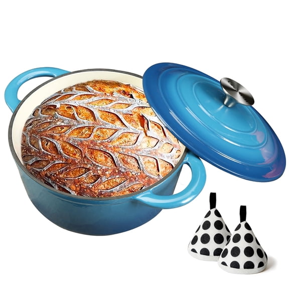 5QT Enameled Cast Iron Dutch Oven with Lid, Heavy-Duty and Dual Handles Cookware Round Pot, Oven Safe up to 500° F for Baking, Braising, Cooking and Roasting, Blue