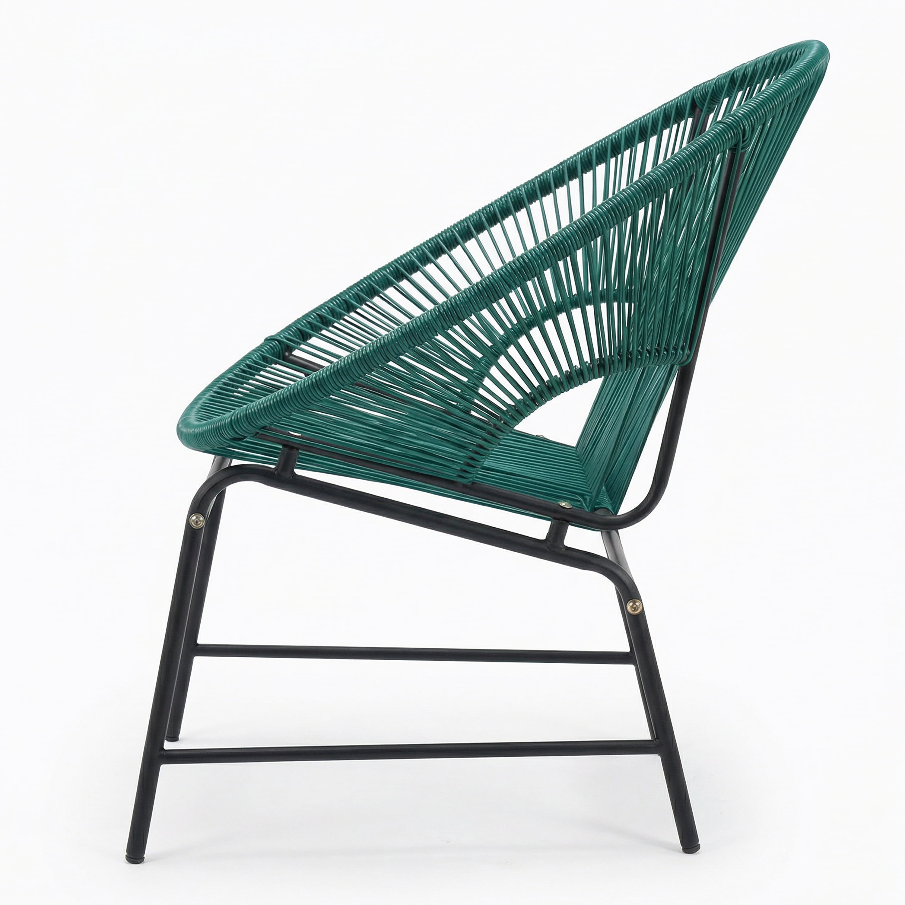 Modern Outdoor Woven Basket Club Chairs with PP Rattan and Iron Frame, Teal, Set of 2