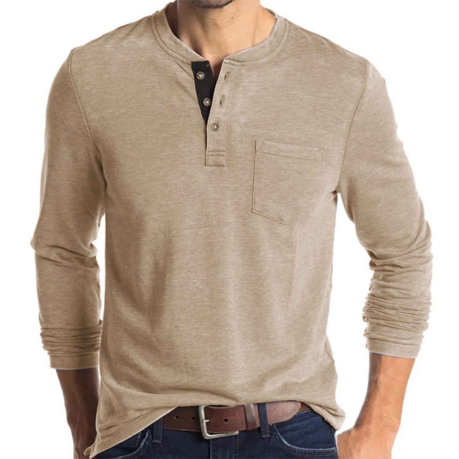 Lcziwo Chemise Henley à Manches Longues Pour Hommes Décontractée Légère Chandail 3 Boutons Ajustée Extensible Basique Automne 2024 Abricot,S