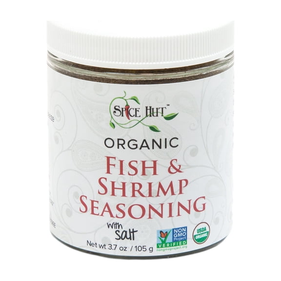 Spice Hut - Fish & Shrimp Seafood Seasoning, Organic, with Salt, - Vegan, Gluten-Free - 4oz Glass Jar
