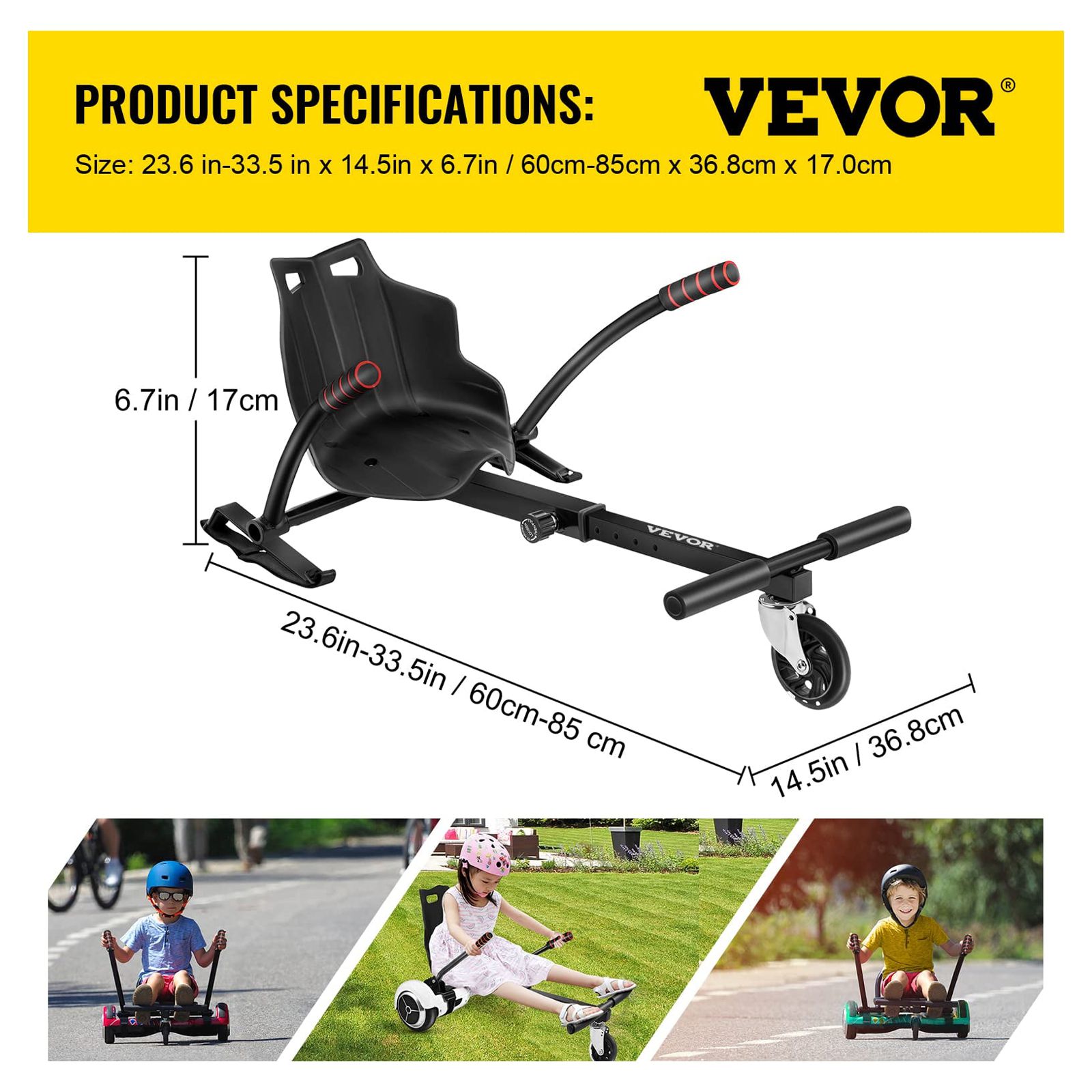 VEVOR Hoverboard Go Kart Seat Attachment for 6.5" 8" 10" Self Balancing Scooter, Hoverboard Kart for Kids or Adults, Black Hoverboard Attachments Adjustable Frame Length - image 5 of 10