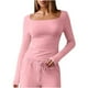 thumbnail image 3 of Ropa para mujer,Camiseta informal de manga larga con cuello cuadrado para mujer, jersey de poliéster, color liso, cómoda para uso diario, sopatenor, 3 of 9