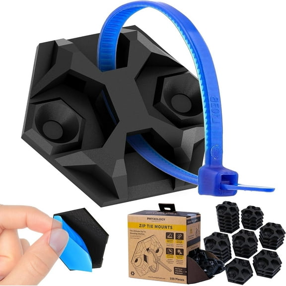 Phyxology Supply 1.5" Black ABS Plastic New Zip Tie Mounts, 100 Pack