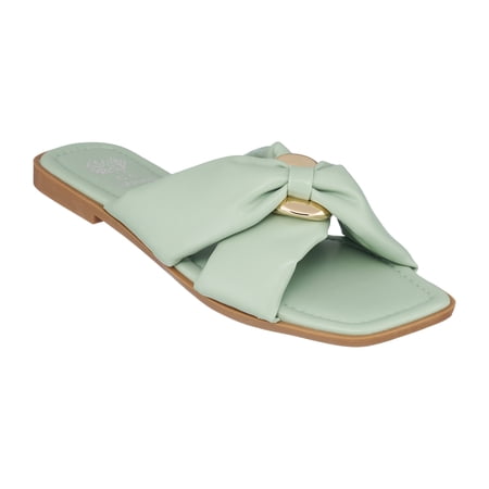 GC Shoes Womens Flat Faux Leather Fashion Sandals Slip On Summer Slides Knotted Cross Band Sandal Flats Perri/Green/7.5