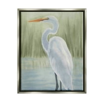 Stupell Industries Egret on Marsh Landscape Animals & Insects Painting Gray Floater Framed Art Print Wall Art, 17 x 21
